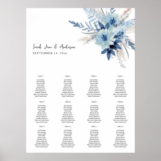 Dusty Blue Boho Blumensitzkarte -12 Poster (Vorne)