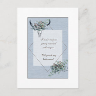 Dusty Blue Boho Blumenübersicht Vorschlag Einladungspostkarte