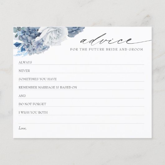 Dusty Blue Boho Brautparty Advice Card (Vorderseite)