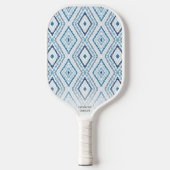 Dusty Blue Boho Chic Diamond Muster Custom Text Pickleball Schläger (Vorderseite)