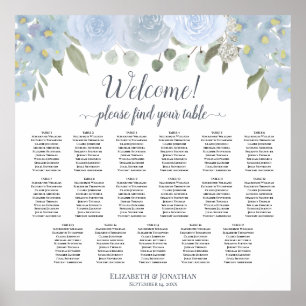 Dusty Blue Boho Chic Floral 17 Table Seating Chart Poster