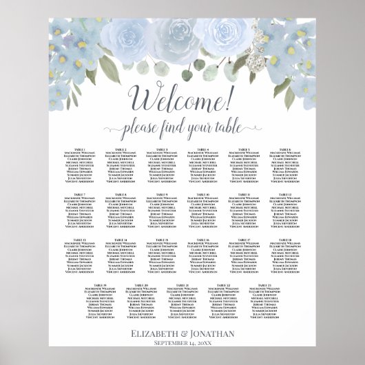 Dusty Blue Boho Chic Rose 23 Tischplattentabelle Poster (Vorne)