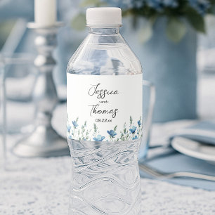 Dusty Blue Boho Chic Wildblumen Simple Wedding Wasserflaschenetikett