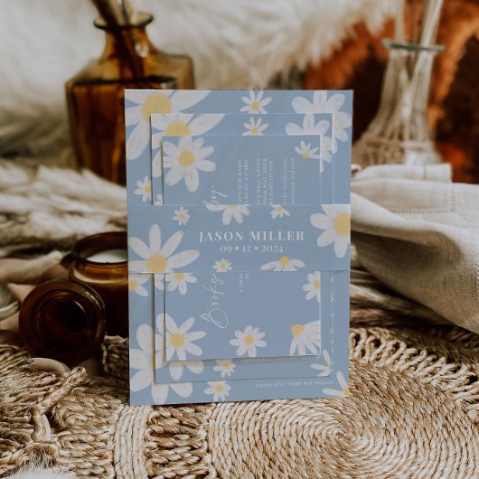 Dusty Blue Boho Daisy Blume Einladung Bly Band