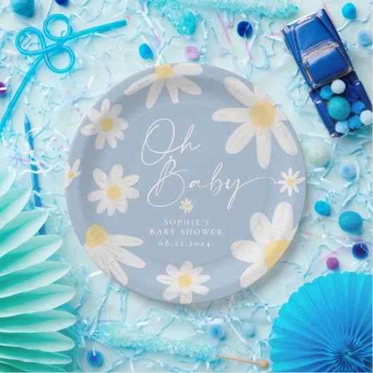 Dusty Blue Boho Daisy Blume Paper Teller (Party)