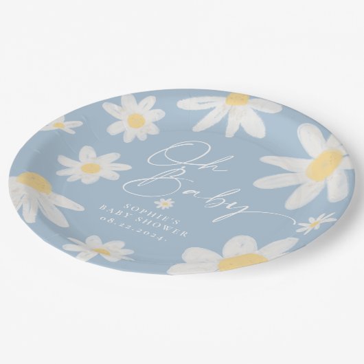 Dusty Blue Boho Daisy Blume Paper Teller (Schrägansicht)