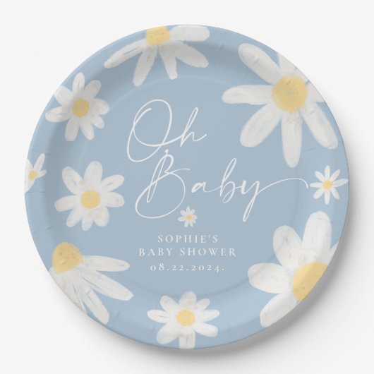 Dusty Blue Boho Daisy Blume Paper Teller (Vorderseite)