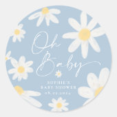 Dusty Blue Boho Daisy Blume Round Sticker (Vorderseite)