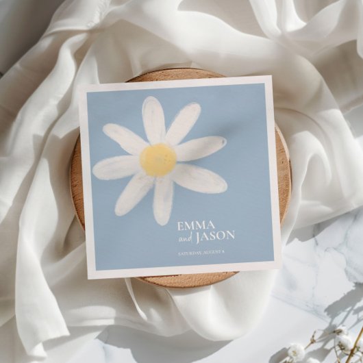 Dusty Blue Boho Daisy Floral Napkins Serviette