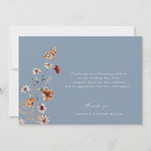 Dusty Blue Boho Dankeskarte (Rückseite)