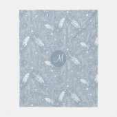Dusty Blue Boho Feathers Blume Piss Monogramm Fleecedecke (Vorderseite)