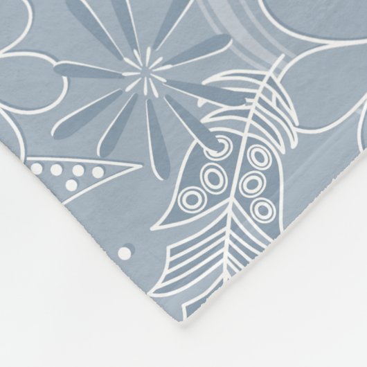 Dusty Blue Boho Feathers Blume Piss Monogramm Fleecedecke (Ecke)