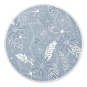 Dusty Blue Boho Feathers Blume Piss Monogramm Keramikknauf (Vorderseite)