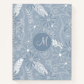 Dusty Blue Boho Feathers Blume Piss Monogramm Notizblock (Vorderseite)