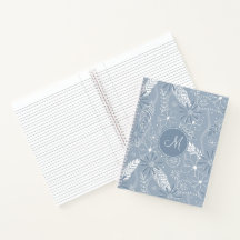 Dusty Blue Boho Feathers Blume Piss Monogramm