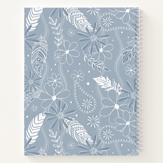 Dusty Blue Boho Feathers Blume Piss Monogramm Notizblock (Rückseite)