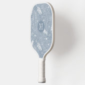Dusty Blue Boho Feathers Blume Piss Monogramm Pickleball Schläger (Links)