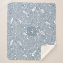 Dusty Blue Boho Feathers Blume Piss Monogramm Sherpadecke