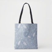 Dusty Blue Boho Feathers Blume Piss Monogramm Tasche (Vorderseite)