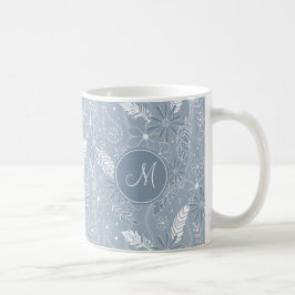 Dusty Blue Boho Federn Blume Paismuster Kaffeetasse