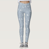 Dusty Blue Boho Federn Blume Paismuster Leggings (Vorderseite)