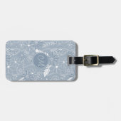 Dusty Blue Boho Federn Doodle Blume Gepäckanhänger (Vorderseite horizontal)