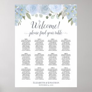Dusty Blue Boho Floral 12 Tabelle Seating Chart Poster