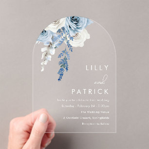 Dusty Blue Boho Floral Arch Wedding Acryleinladungen