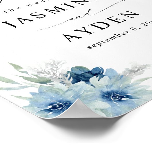 Dusty Blue Boho Floral Begrüßungszeichen Poster (Ecke)