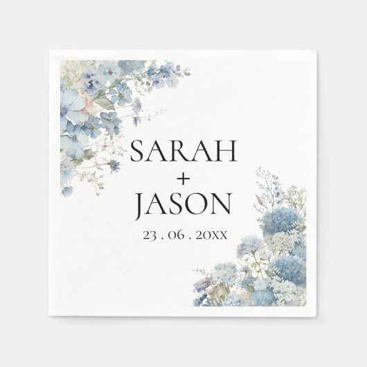 Dusty Blue Boho Floral Elegante Gartenhochzeit Serviette (Vorderseite)