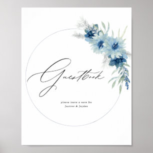 Dusty Blue Boho Floral Guestbook Sign Poster