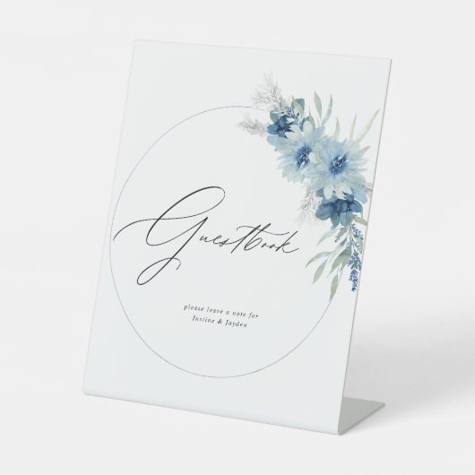 Dusty Blue Boho Floral Guestbook Sockelschild (Vorderseite)