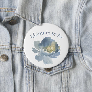 Dusty Blue Boho Floral Mommy to be 4" Button