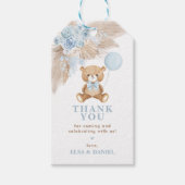 Dusty Blue Boho Floral Pampas Teddy Bear Baby Geschenkanhänger (Vorderseite)