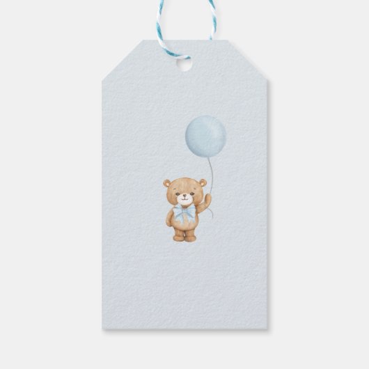 Dusty Blue Boho Floral Pampas Teddy Bear Baby Geschenkanhänger (Rückseite)