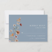Dusty Blue Boho Floral RSVP Karte (Vorderseite)