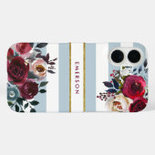 Dusty Blue Boho Floral Stripe Monogramm Case-Mate iPhone Hülle (Rückseite (Horizontal))