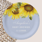 Dusty Blue Boho Floral Sunflower Baby Girl Dusche Pappteller