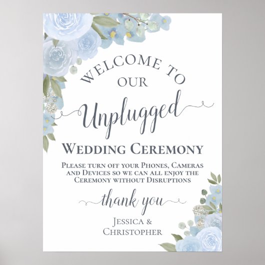 Dusty Blue Boho Floral Unplugged Wedding Zeremonie Poster (Vorne)