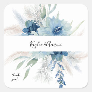 Dusty Blue Boho Floral Vielen Dank Quadratischer Aufkleber
