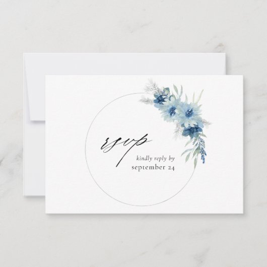 Dusty Blue Boho Floral w Meal RSVP Card Karte (Vorderseite)