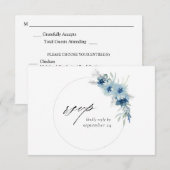 Dusty Blue Boho Floral w Meal RSVP Card Karte (Vorne/Hinten)
