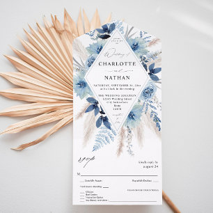 Dusty Blue Boho Floral Wedding All In One Einladung