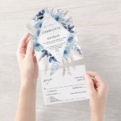 Dusty Blue Boho Floral Wedding All In One Einladung (Abreißen)