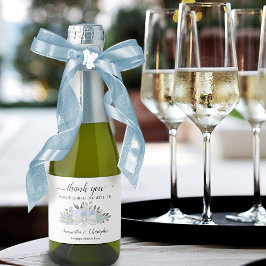 Dusty Blue Boho Floral Wedding Danke Mini Schaumweinetikett