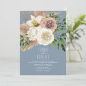 Dusty Blue Boho Floral Wedding Einladung (Stehend Vorderseite)