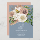 Dusty Blue Boho Floral Wedding Einladung (Vorne/Hinten)