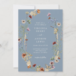 Dusty Blue Boho Floral Wedding Einladung
