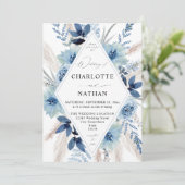 Dusty Blue Boho Floral Wedding Einladung (Stehend Vorderseite)