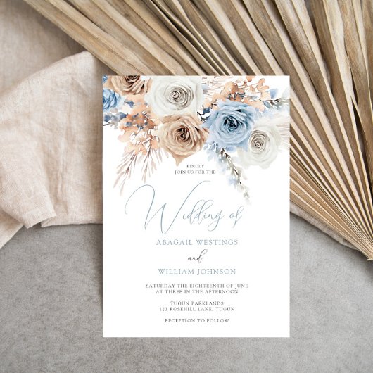 Dusty Blue Boho Floral Wedding Einladung